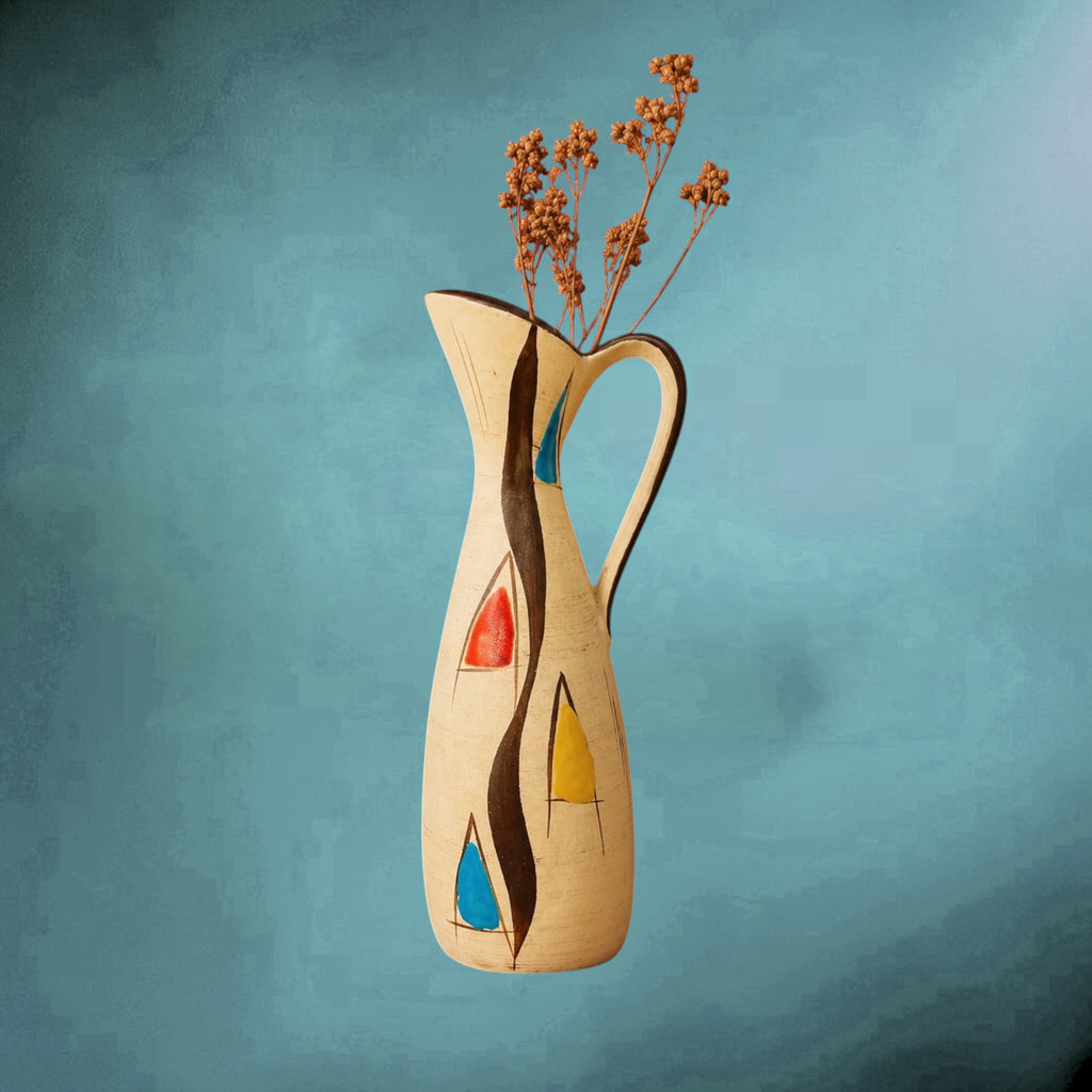 Vase Pichet Bay Keramik 243-25 Décor Kongo Polychrome - Fin des Années 50