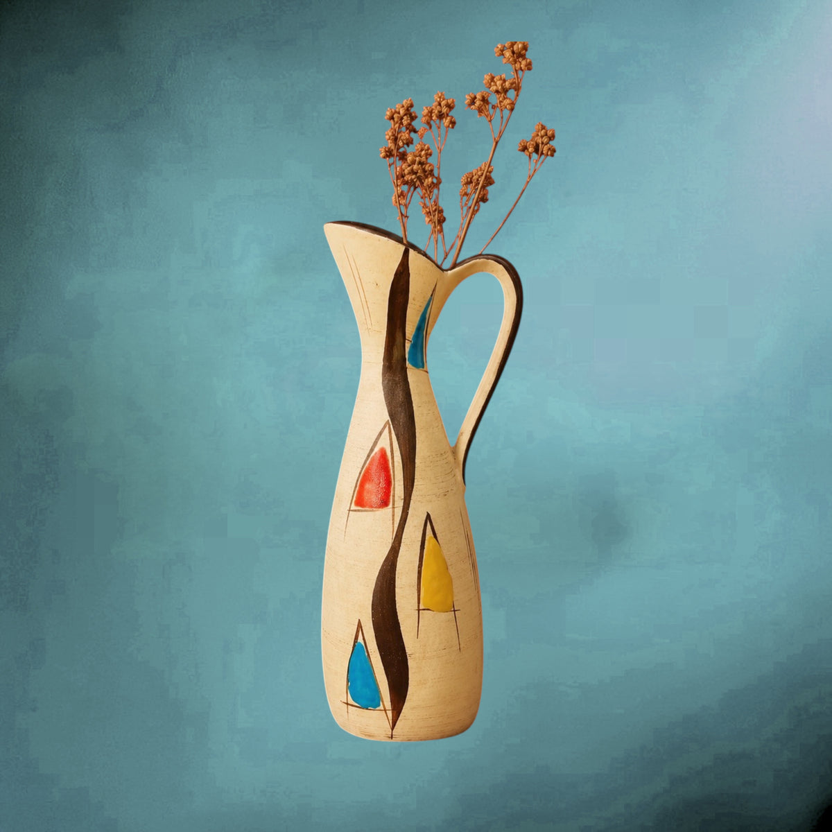 Vase Pichet Bay Keramik 243-25 Décor Kongo Polychrome - Fin des Années 50