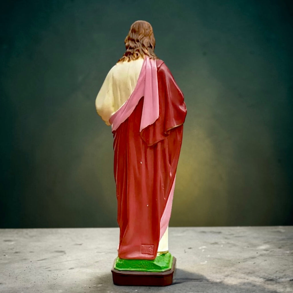 Statue Sacré-Cœur Jésus vintage – résine peinte main Italie 40 cm