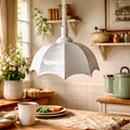 Suspension monte-et-baisse vintage en céramique blanche – abat-jour parapluie – luminaire rétro élégant