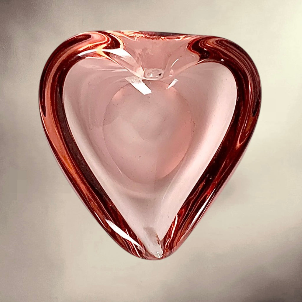 Cendrier En Verre Rose En Forme De Cœur - Années 70