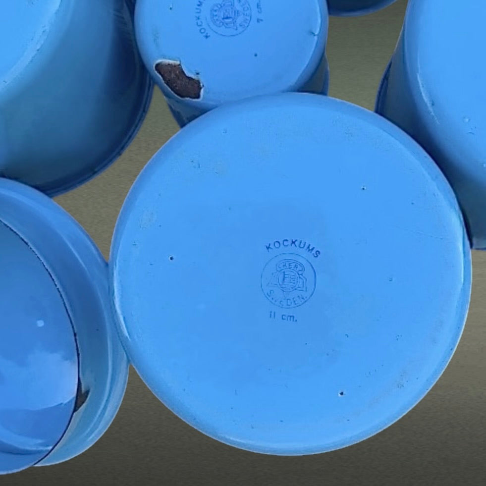 Ensemble Pots Émaillés Kockums Suède Bleu - Années 60 - Cuisine Scandinave