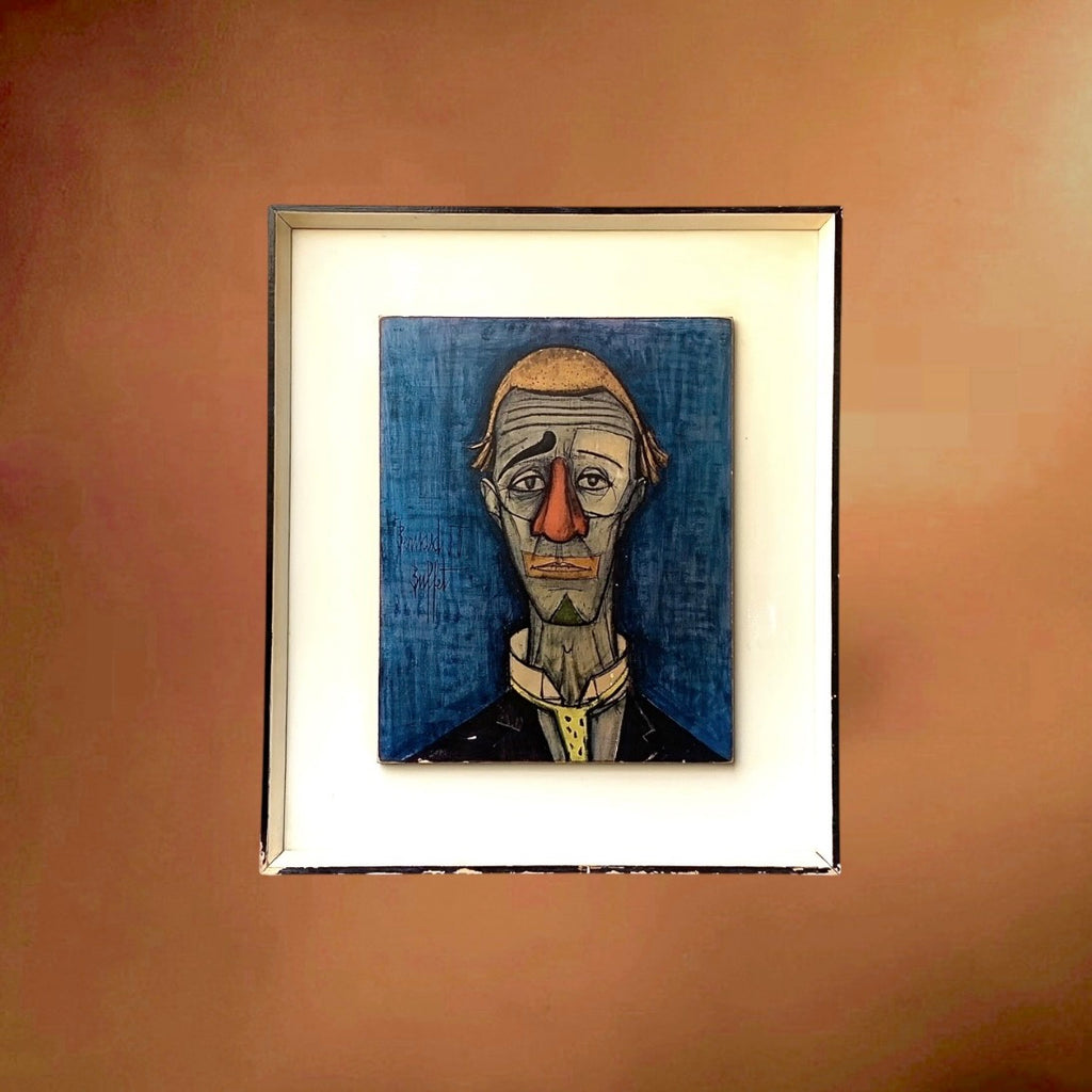 reproduction-bernard-buffet-clown-bleu-cadre-bois-annees60
