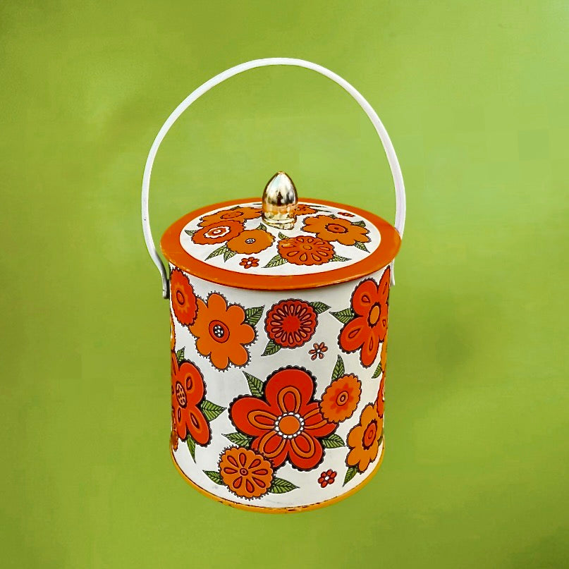 Boîte à biscuits vintage Baret Ware Flowertime fleurs orange années 70