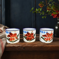 Trio de tasses émaillées Three Stars Brand à fleurs rouges