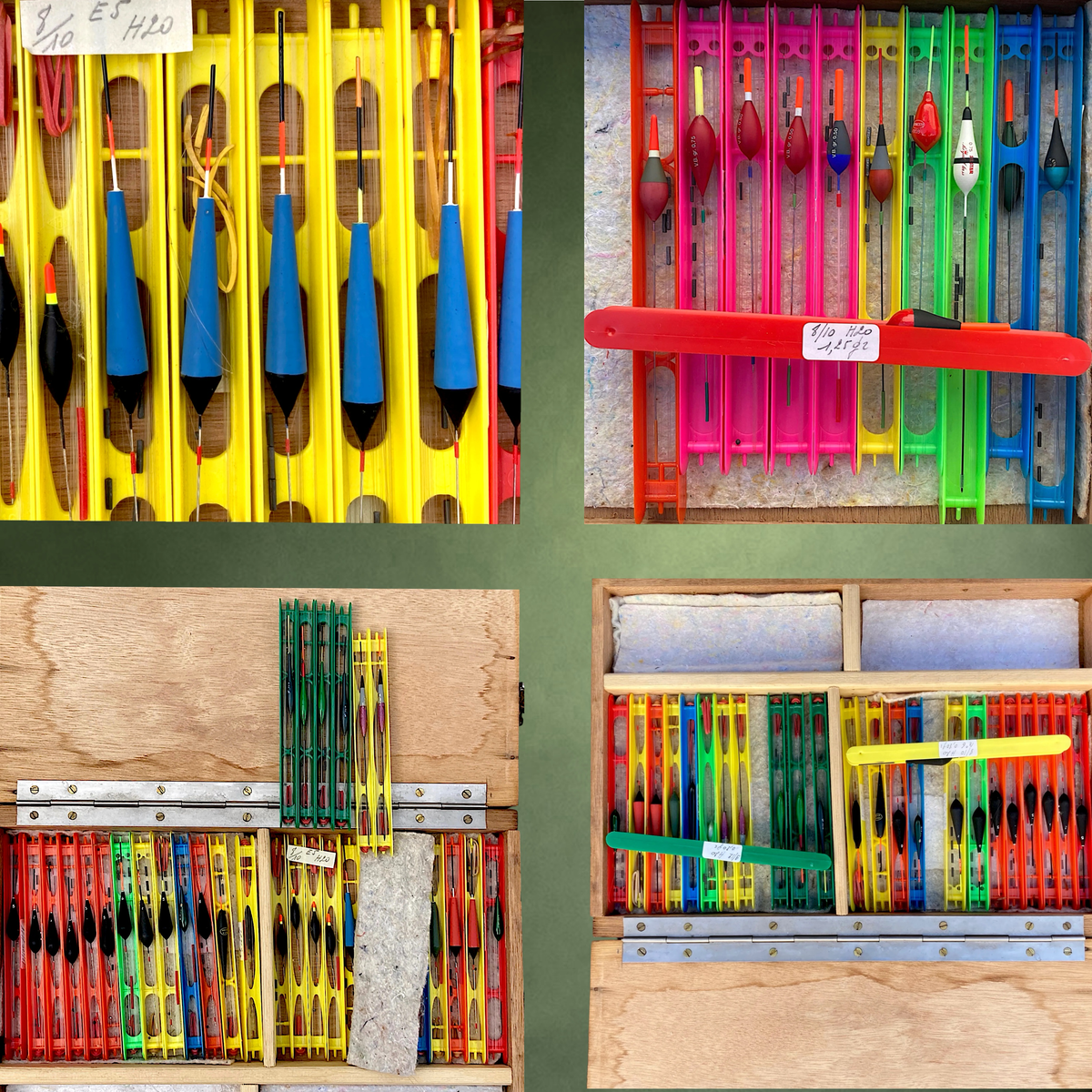 Panier-Siège de Pêche en Bois avec Matériel Ancien Complet – Années 50-60