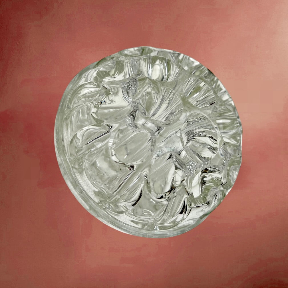 Pique-Fleurs Vintage en Verre Sculpté - 19 trous - Parfait État - Années 70
