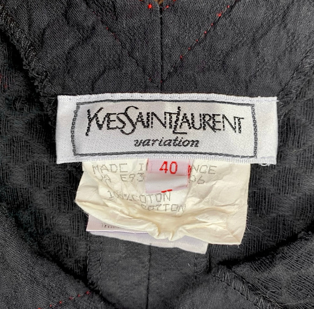Robe Yves Saint Laurent Variation Coton Noir Surpiqûres Rouges Lacée - Années 80