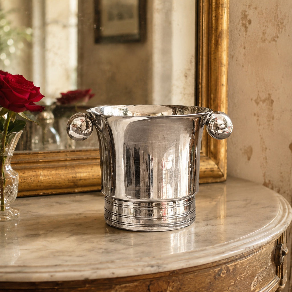 Seau à Champagne Art Déco en Métal Argenté Poinçonné 24 G - Années 30-40