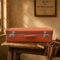 Ancienne Grande Valise Marron Fauve à Revêtement Grainé – Années 1950-1960