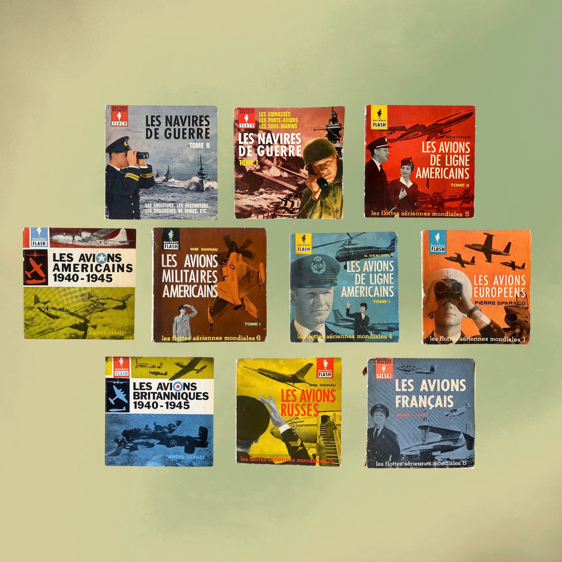 Lot de 10 livres anciens Marabout Flash aviation et marine