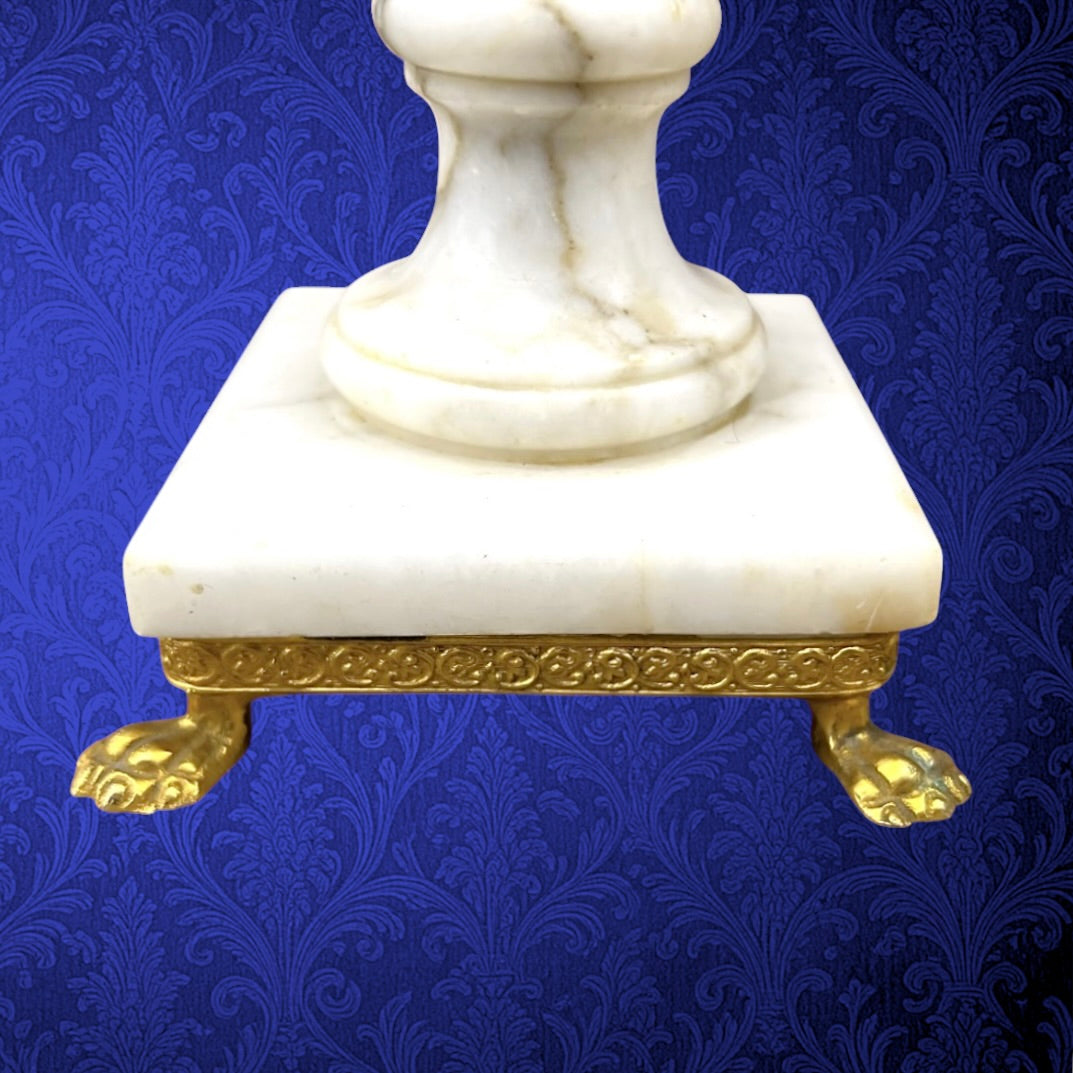 Paire d'anciens pieds de lampe albâtre et laiton doré – base lampe classique