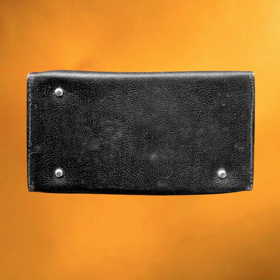 Sacoche à outils vintage en cuir noir épais – mallette artisan – années 50 60