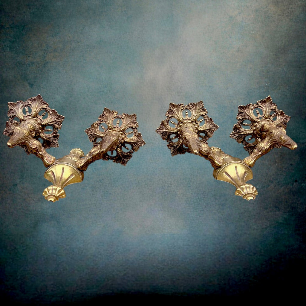 Paire d’Appliques Baroques en Métal Doré à Patine Cuivrée - Années 60