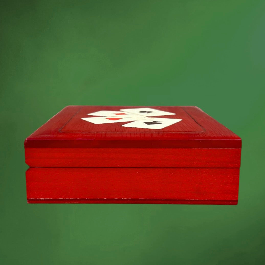 Boîte à Cartes Vintage Rouge Décor Quatre As avec Deux Jeux de Bridge CADET Neufs – Années 70 90
