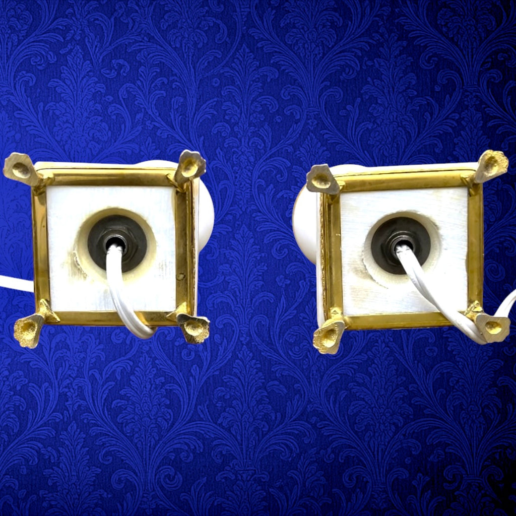 Paire d'anciens pieds de lampe albâtre et laiton doré – base lampe classique