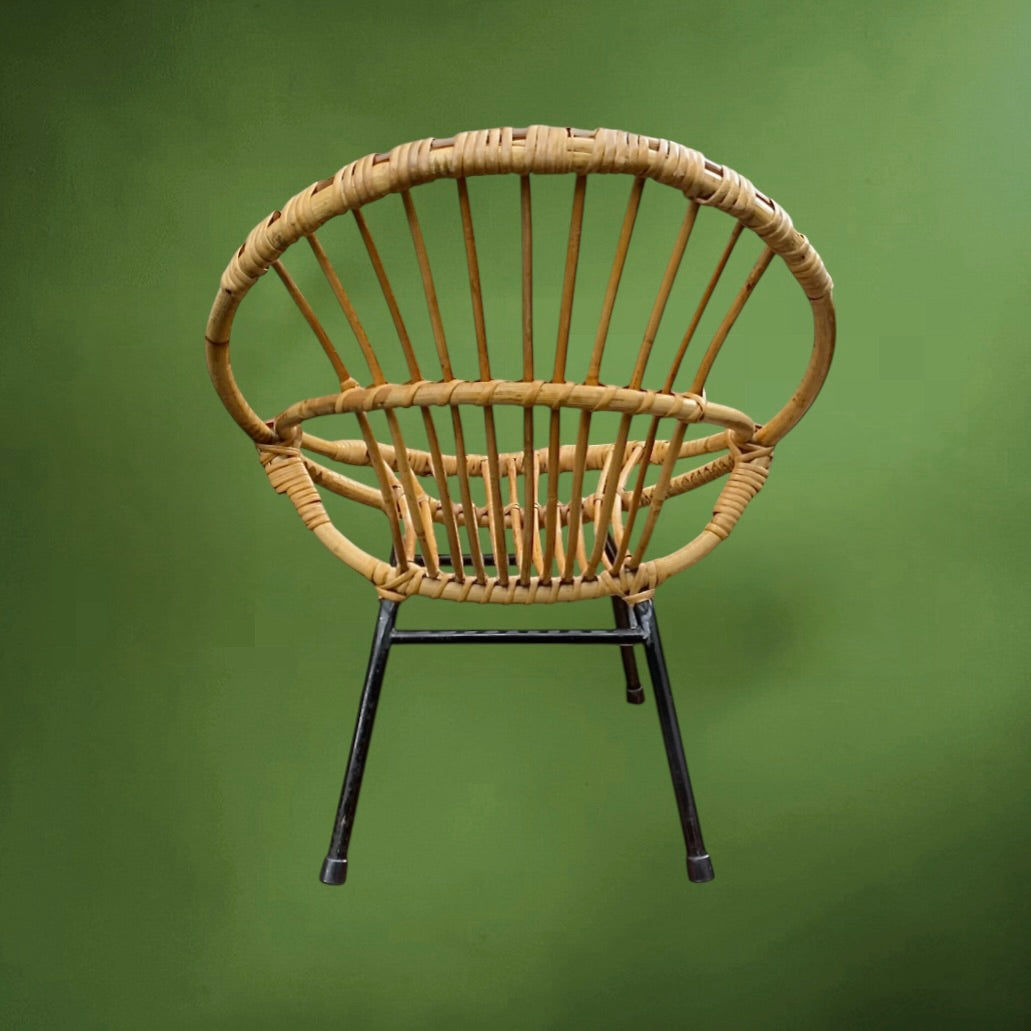 Fauteuil enfant vintage rotin bambou années 60 fauteuil enfant design bohème scandinave