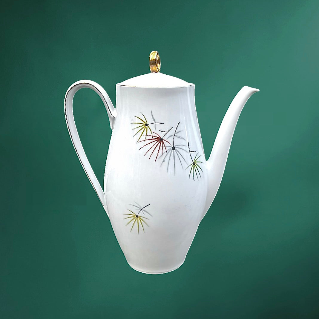 Cafetière vintage Bareuther Bavaria porcelaine blanche décor graphique moderniste West Germany années 50 60