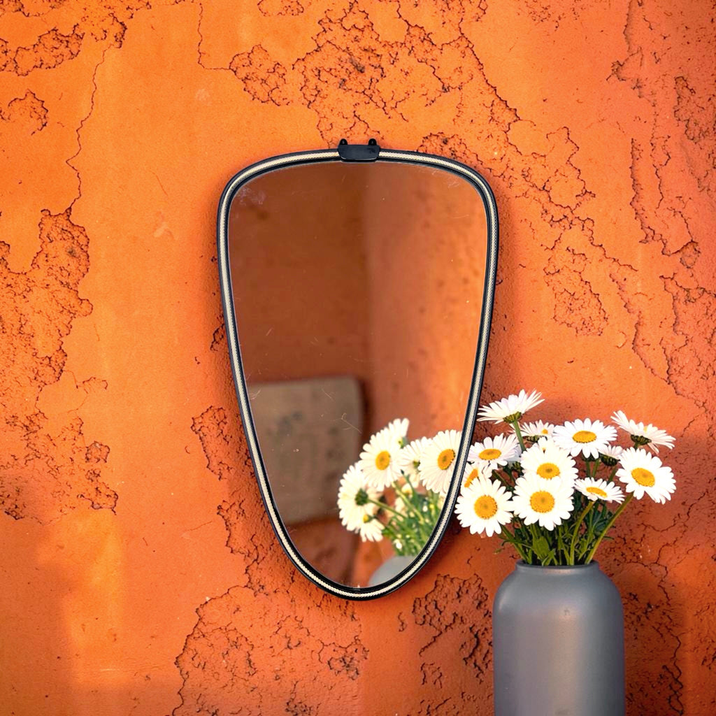 Miroir Mural Asymétrique Forme Libre Noir et Doré – Années 50-60