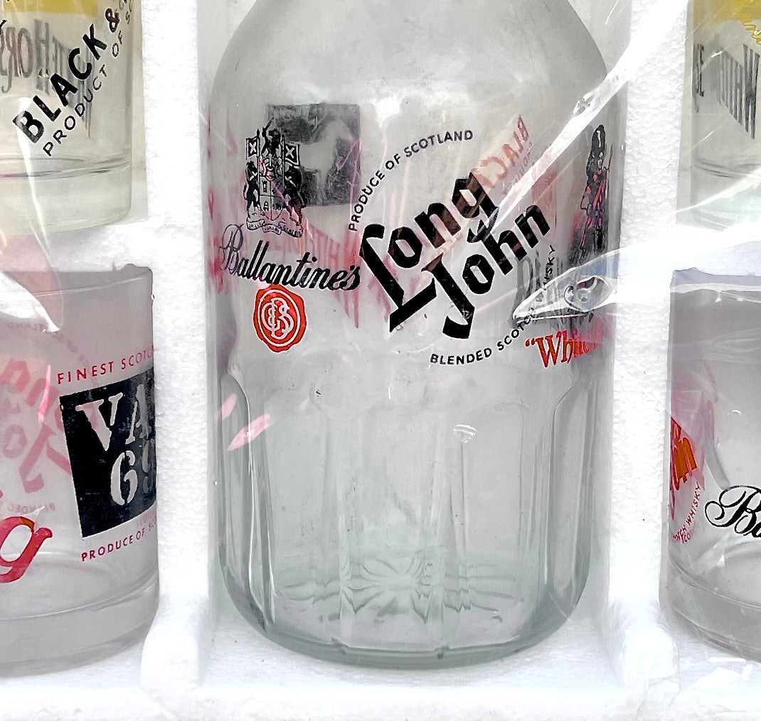 Service à Whisky Publicitaire Carafe et 6 Verres Marques Écossaises Neuf en Boîte- Années 70