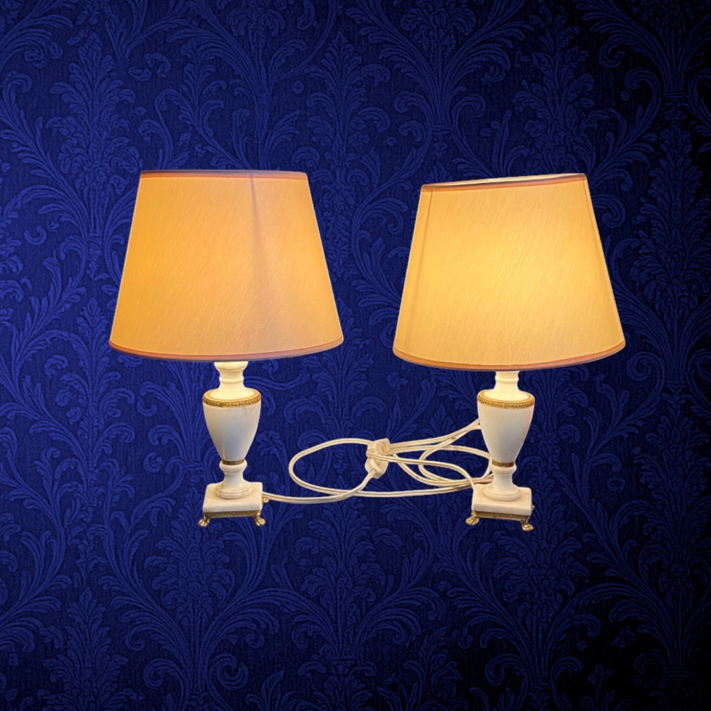 Paire d'anciens pieds de lampe albâtre et laiton doré – base lampe classique