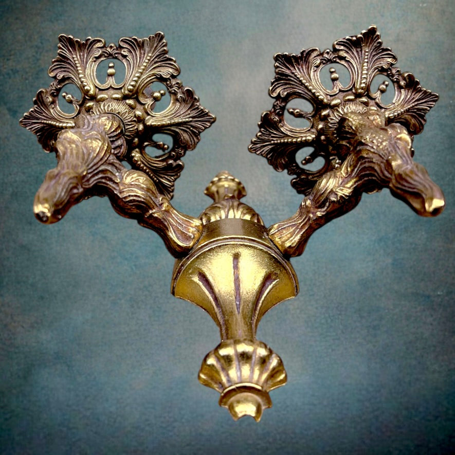 Paire d’Appliques Baroques en Métal Doré à Patine Cuivrée - Années 60