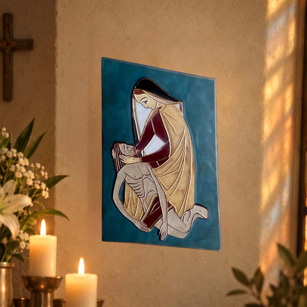 Plaque Murale Religieuse Moderniste en Céramique – Pietà – Années 60
