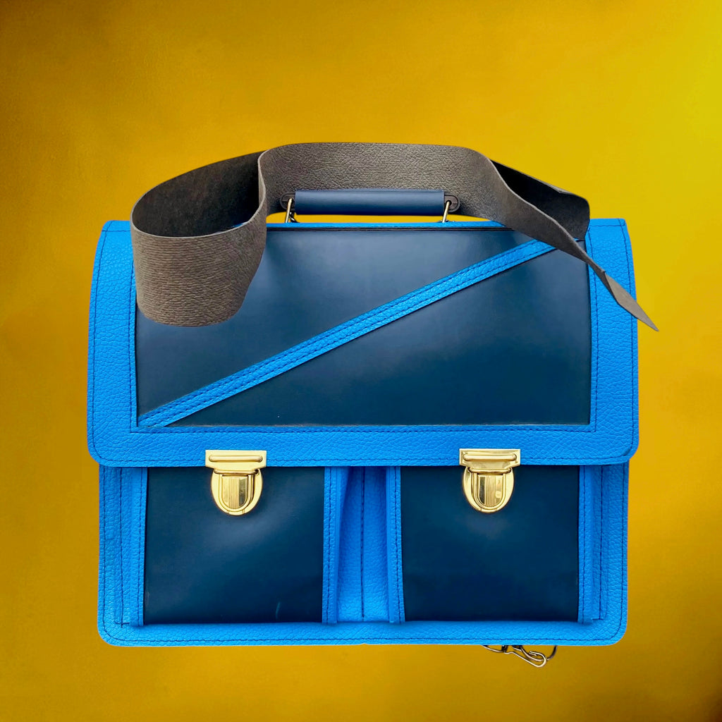 Cartable Scolaire Bleu en Simili Cuir – Deadstock Allemand - Années 70