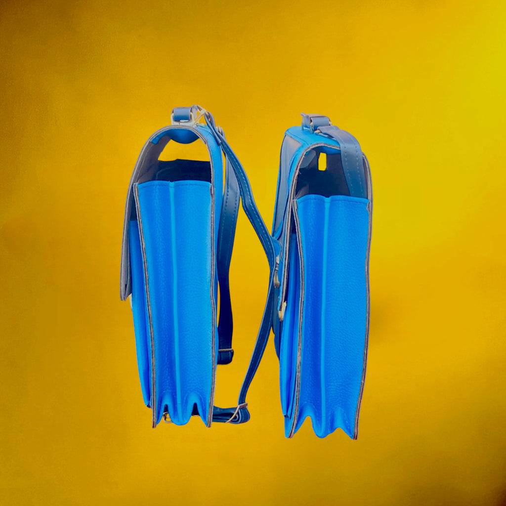 Cartable Scolaire Bleu en Simili Cuir – Deadstock Allemand - Années 70