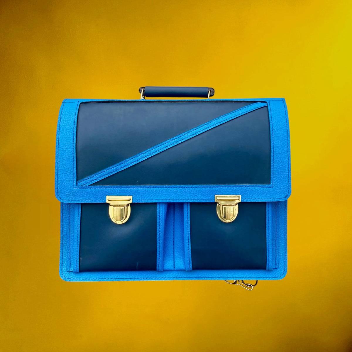 Cartable Scolaire Bleu en Simili Cuir – Deadstock Allemand - Années 70