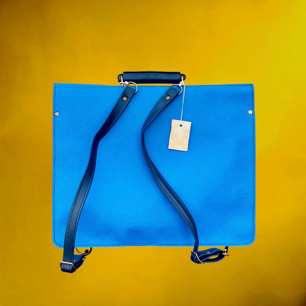 Cartable Scolaire Bleu en Simili Cuir – Deadstock Allemand - Années 70