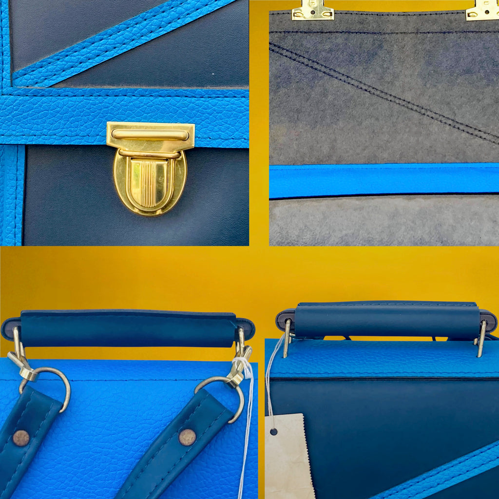 Cartable Scolaire Bleu en Simili Cuir – Deadstock Allemand - Années 70