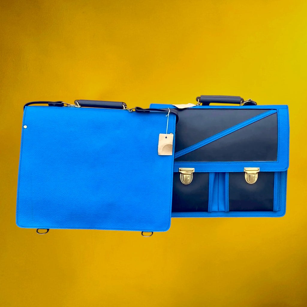 Cartable Scolaire Bleu en Simili Cuir – Deadstock Allemand - Années 70