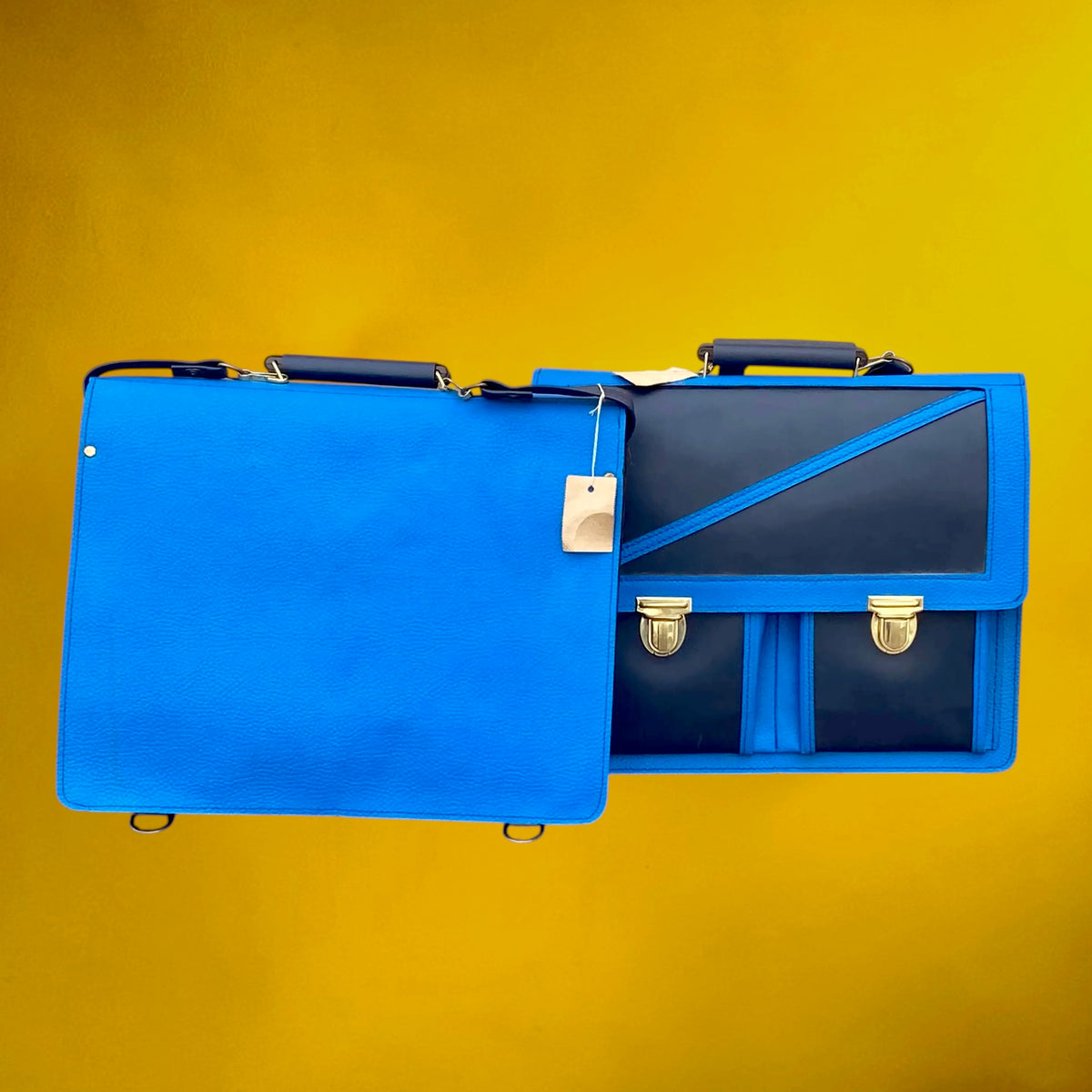 Cartable Scolaire Bleu en Simili Cuir – Deadstock Allemand - Années 70