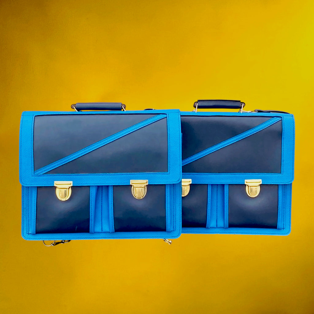 Cartable Scolaire Bleu en Simili Cuir – Deadstock Allemand - Années 70
