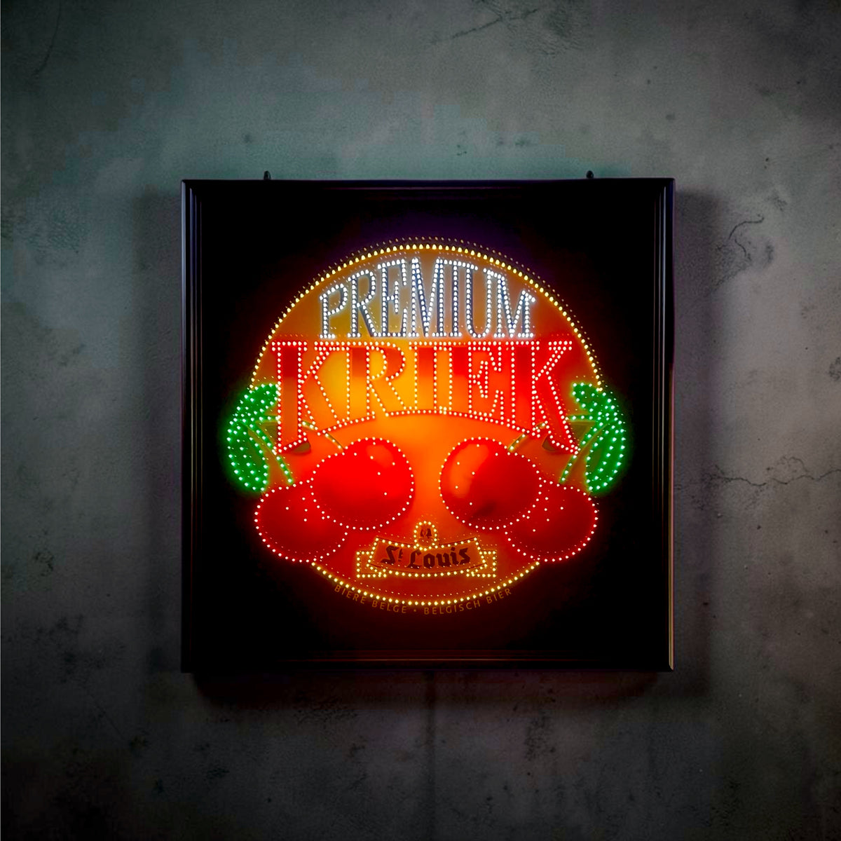 Enseigne Lumineuse Publicitaire Premium Kriek St Louis en Aluminium et Plexiglas – Années 80