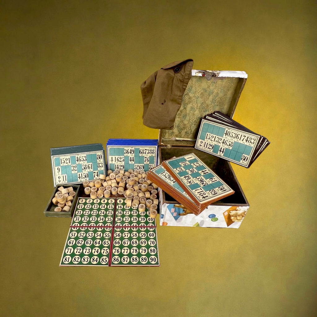 Ancien Jeu de Loto Complet avec 90 Jetons en Bois et 48 Cartes – Années 40-50