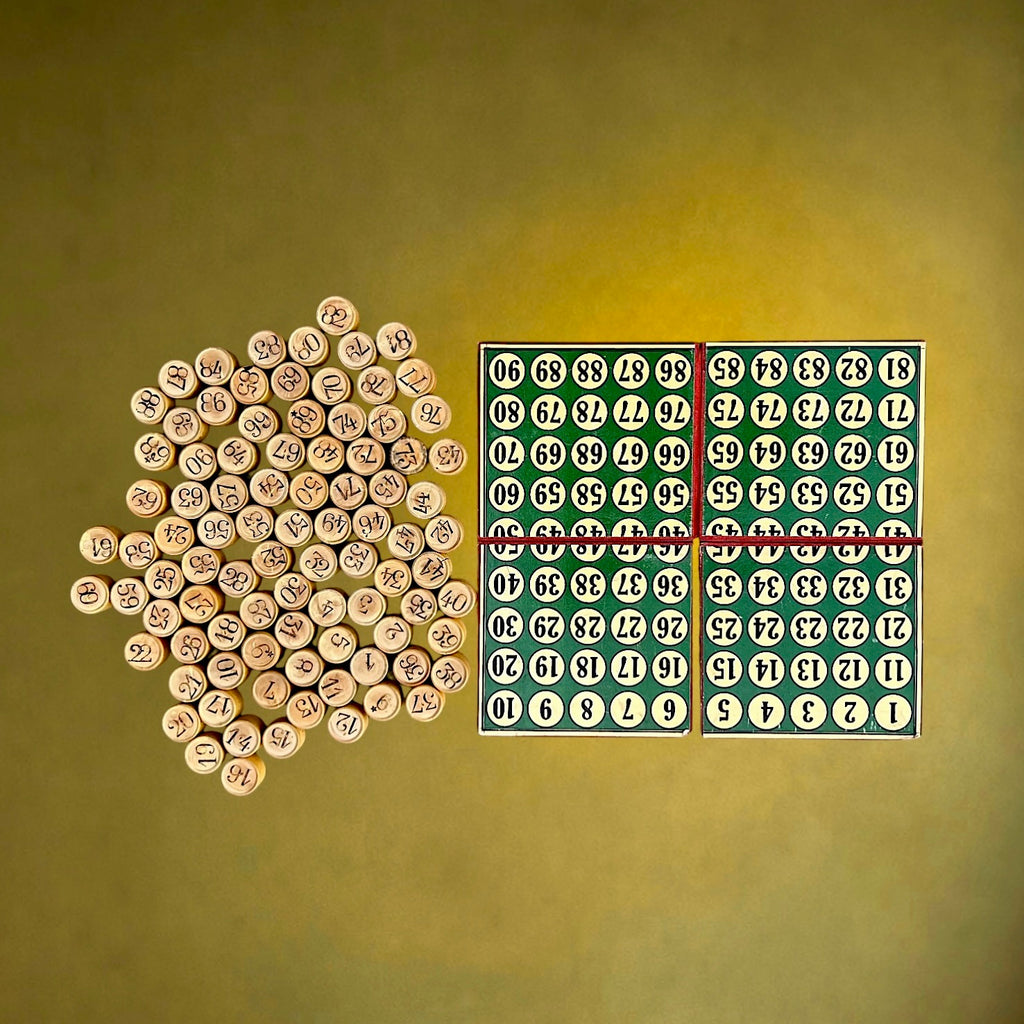 Ancien Jeu de Loto Complet avec 90 Jetons en Bois et 48 Cartes – Années 40-50