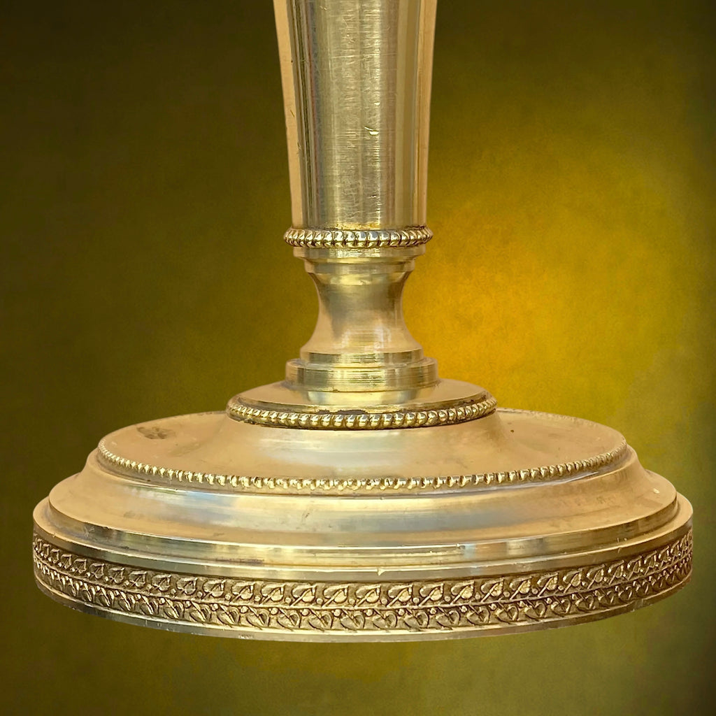 Lampe de Table en Laiton Massif avec Abat-Jour Effet Parchemin – Années 50-60