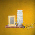 Lampe de Chevet Porte-Photo en Marbre Rouge et Verre Moulé – Années 50-60