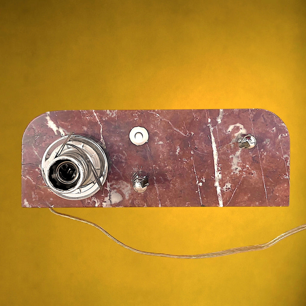 Lampe Porte-Photo en Marbre Rouge, Verre Moulé et Métal Chromé – Années 50-60