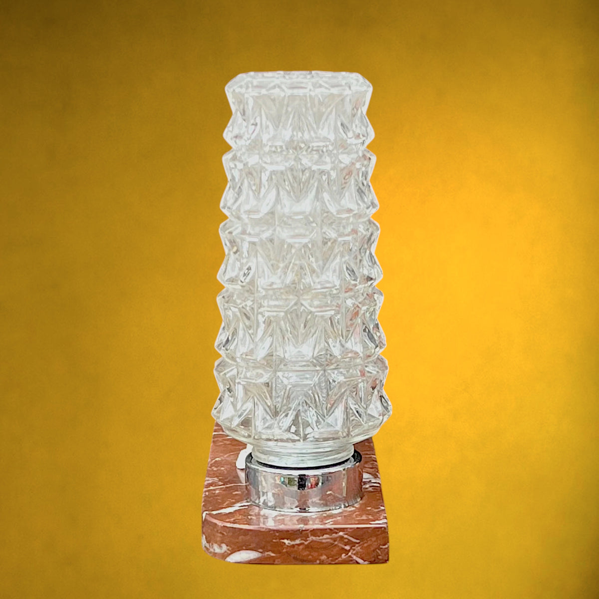 Lampe Porte-Photo en Marbre Rouge, Verre Moulé et Métal Chromé – Années 50-60