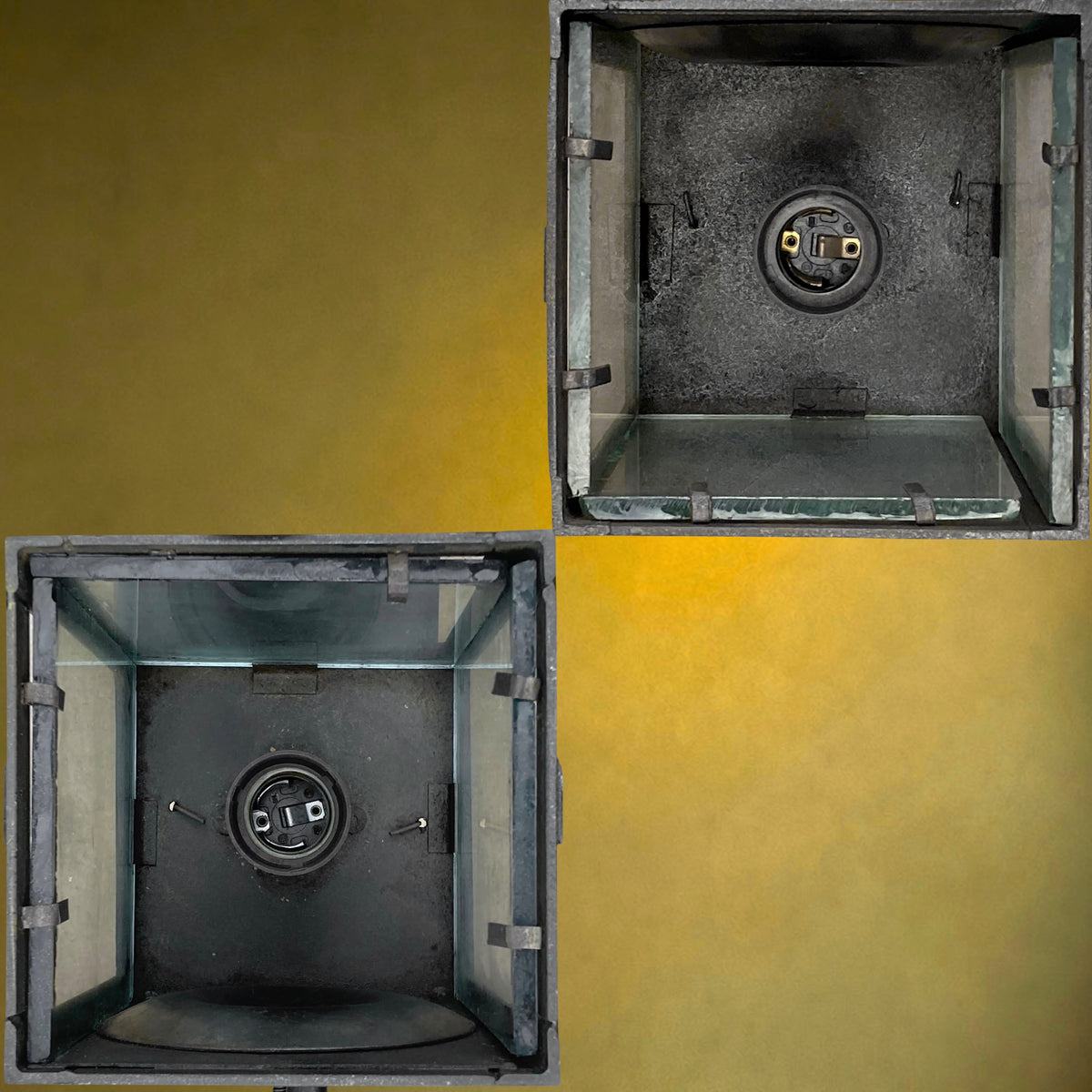 Paire de Lanternes Murales Anciennes en Fonte et Verre Épais, Électrifiées – 8 kg – Circa 1900