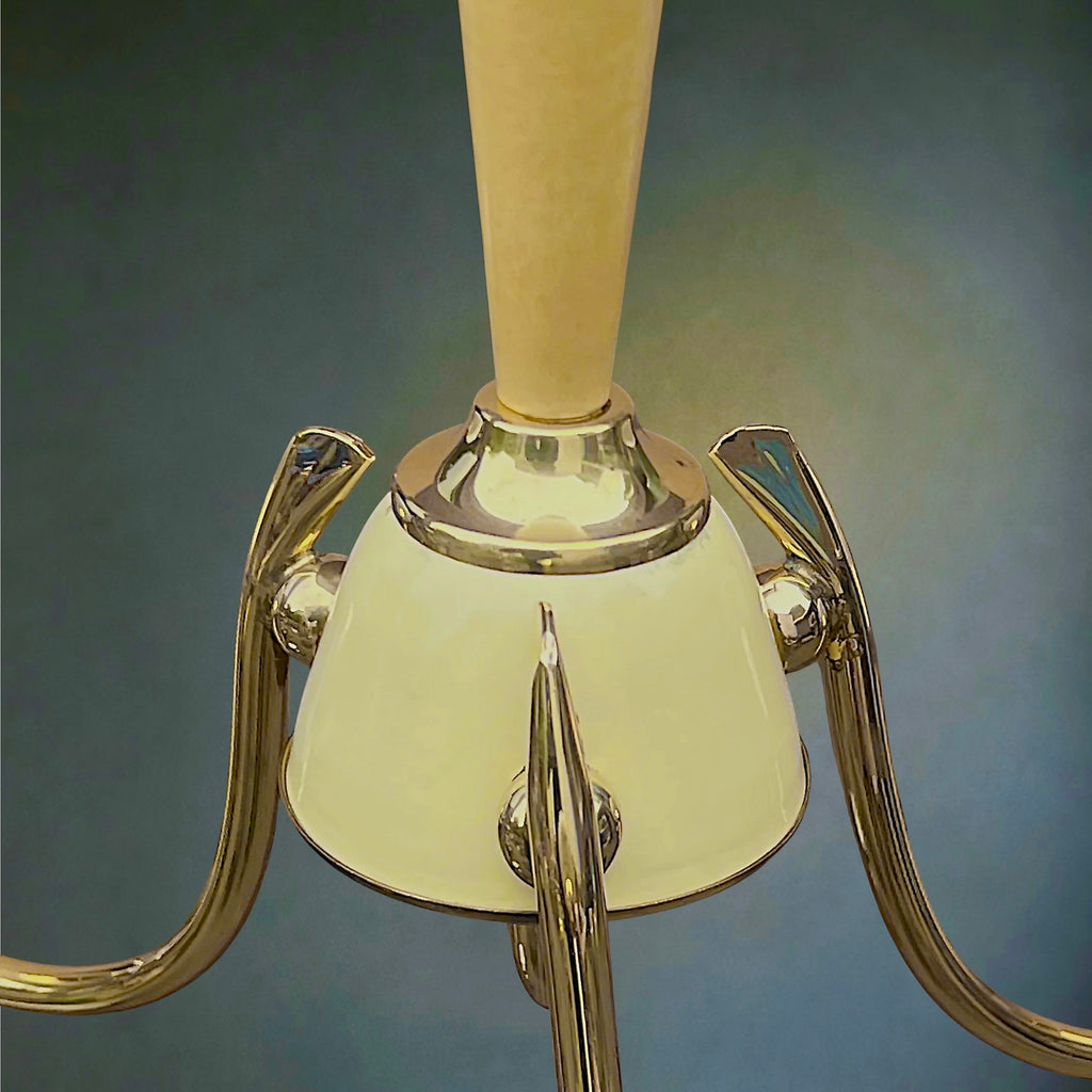 Lustre 3 Feux en Laiton  et Verre Opalin Strié – Années 50-60