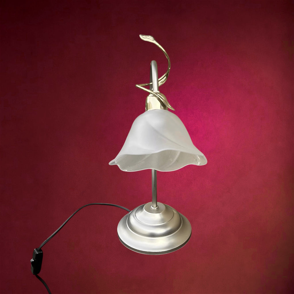Lampe de Table Massive Belgium à Col de Cygne en Métal et Verre Dépoli – Années 90