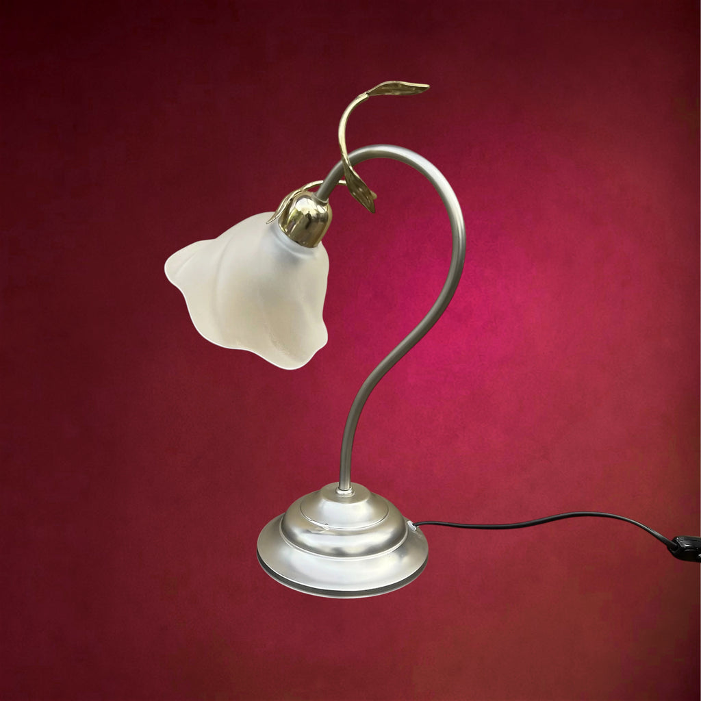 Lampe de Table Massive Belgium à Col de Cygne en Métal et Verre Dépoli – Années 90