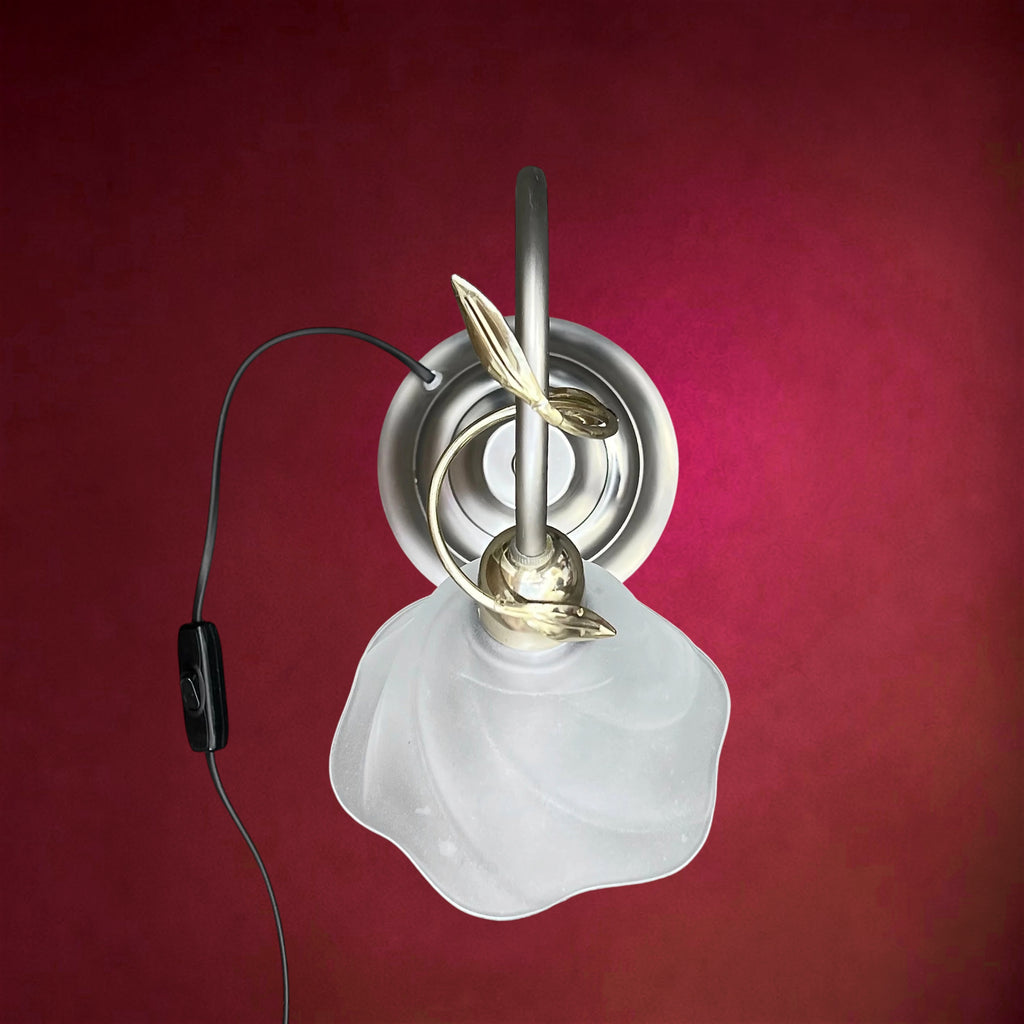 Lampe de Table Massive Belgium à Col de Cygne en Métal et Verre Dépoli – Années 90