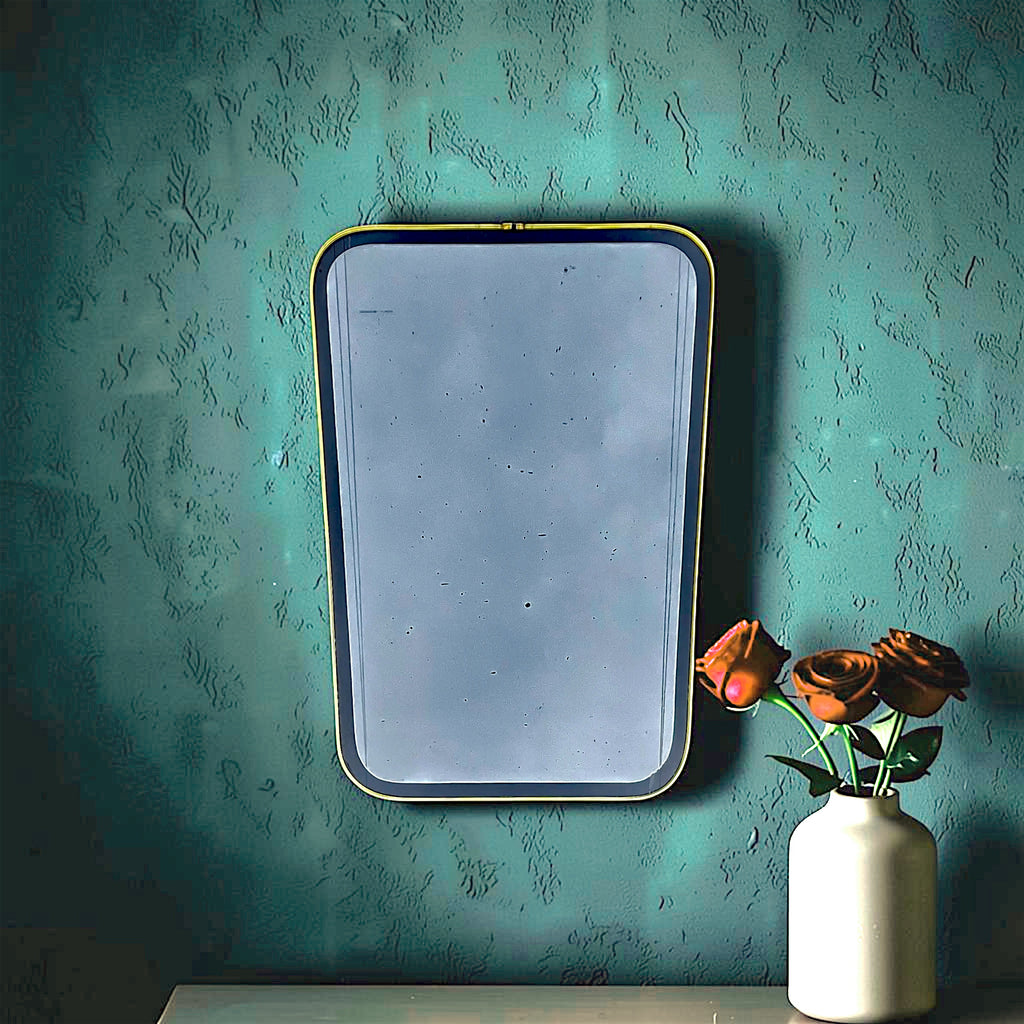 Miroir Mural Ancien de Forme Libre, Bois et Dorure, Style Mid-Century – Années 50-60