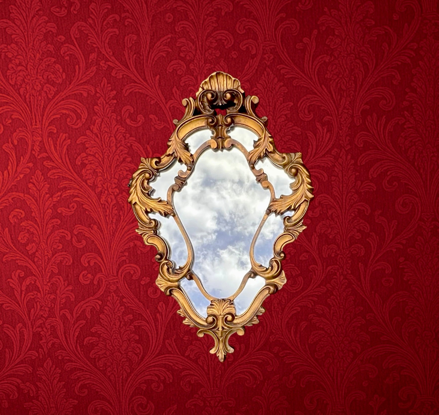 Miroir Mural Doré à Parecloses Style Rococo Louis XV – Années 50-60