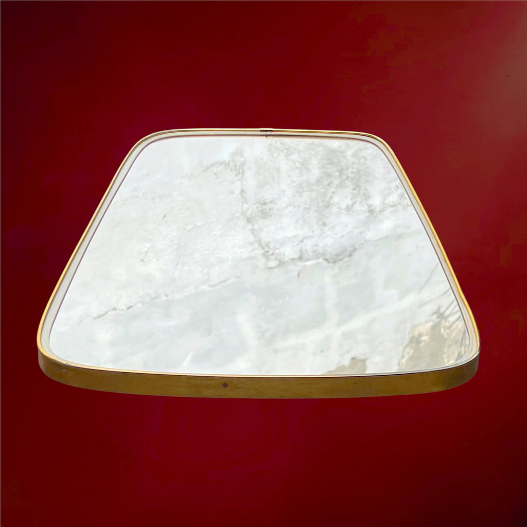 Miroir Mural Trapézoïdal en Métal Doré – Design Moderniste Années 50-60
